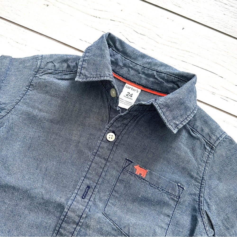 Carter's Chambray Button Up Shirt Size 24 Months - Picture 3 of 4